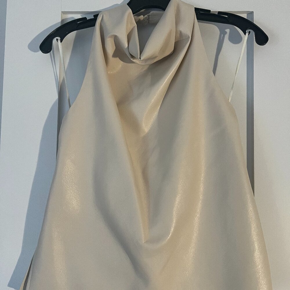 ALC Vegan Leather Halter Top, Cream